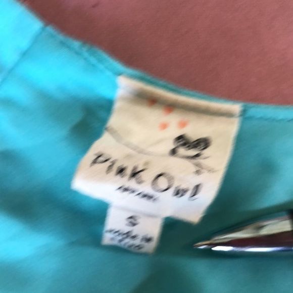 Juniors' Small Pink Owl /Yellow/Seafoam Sleeveless Shift Dress Keyhole Back - Picture 10 of 11